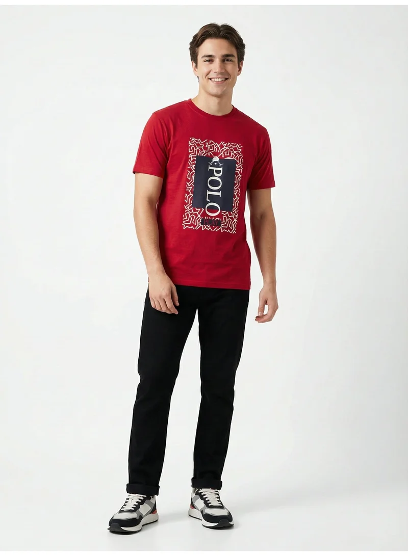 لعب البولو تيشيرت رجالي مطبوع - أحمر